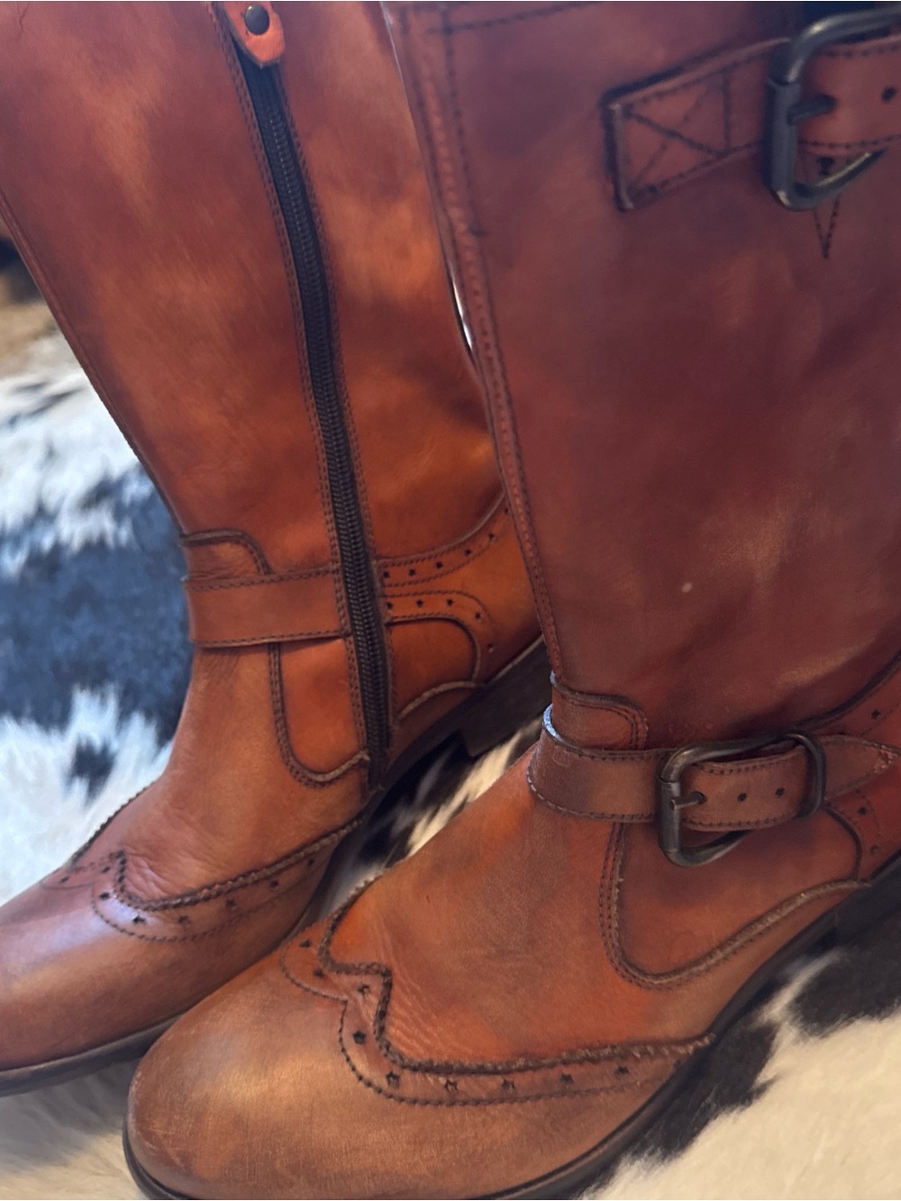 Leather Moto Boots in Cognac Brown